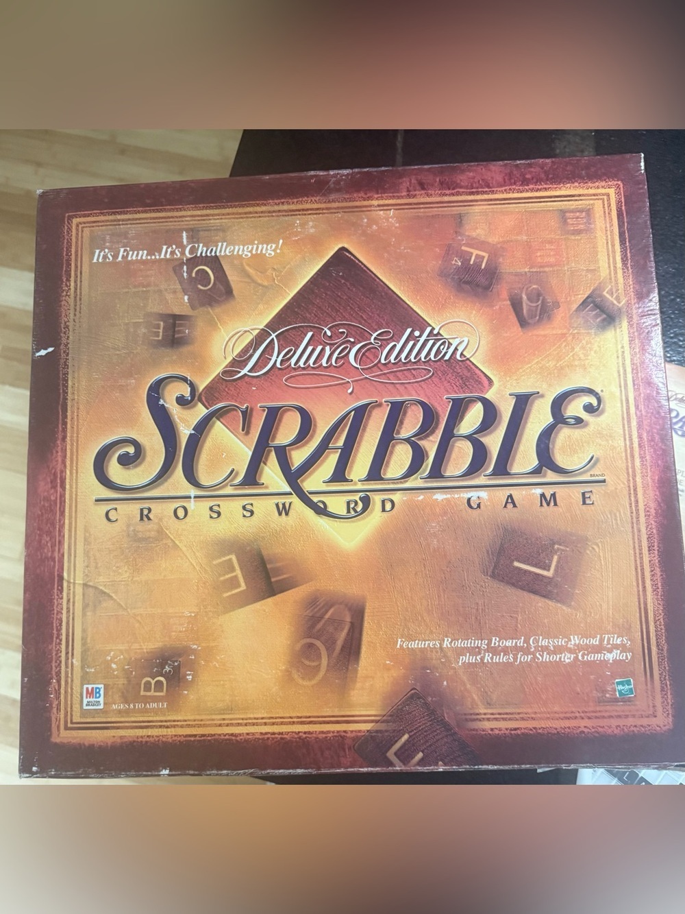 Vintage 1999 Scrable Deluxe Edition Crossword game with rotating turntable board